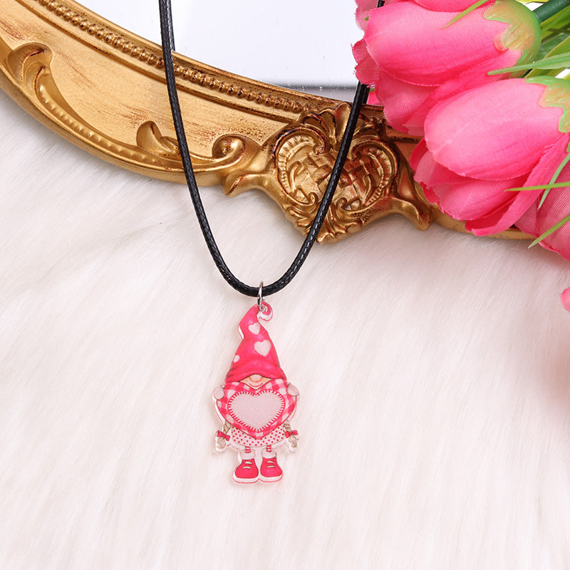 Wholesale Valentine's Day Heart Gnome Rainbow Necklace